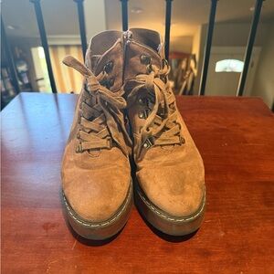 Chic Soul Suede Wedge Ankle Boots in Brown